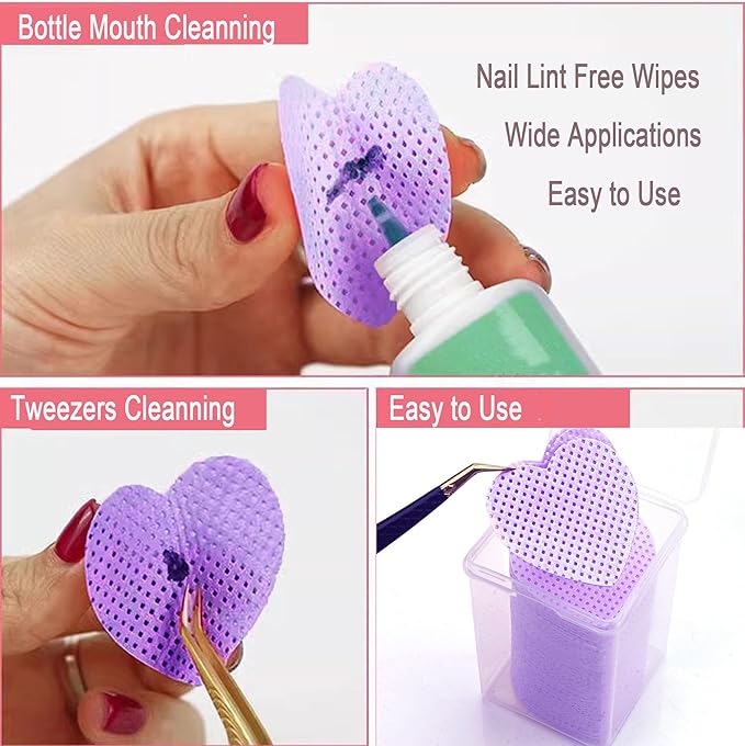 1000 PCS Nail Wipes, Lint Free Nail Polish Remover Wipes for Lash Extension, No Lint Eyelash Extension Glue Wipes, Absorbable Eyelash Extension Glue Cleaning Wipe for Gel Nail Polish Remover, Purple