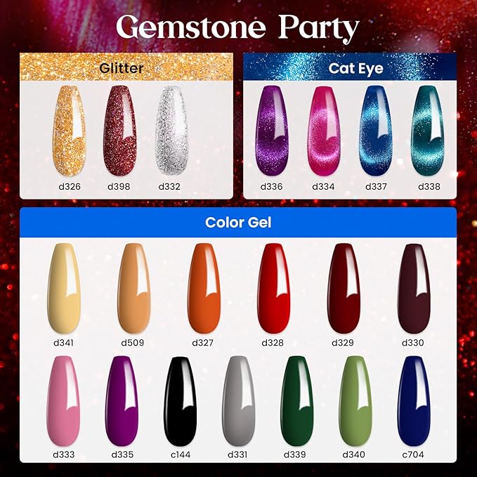 Beetles Winter Gel Nail Polish 20 Winter Colors Cat Eye Gel Polish Set Burgundy Red Purple Black with Magnet Pen Base Top Coat DIY Salon Manicured Soak Off UV LED Lamp Gifts for Women Gemstone Party