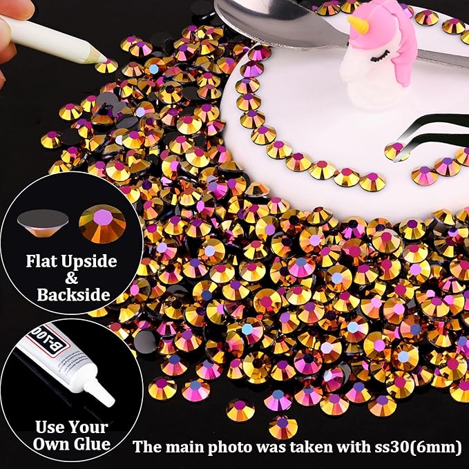 2000pcs 6mm Resin Rhinestones Bulk, Gold Rose AB Flatback Round Jelly Rhinestones Non Hotfix Crystal Gems Large Quantity Wholesale for DIY Crafts Clothes Bottles Face Makeup Manicure