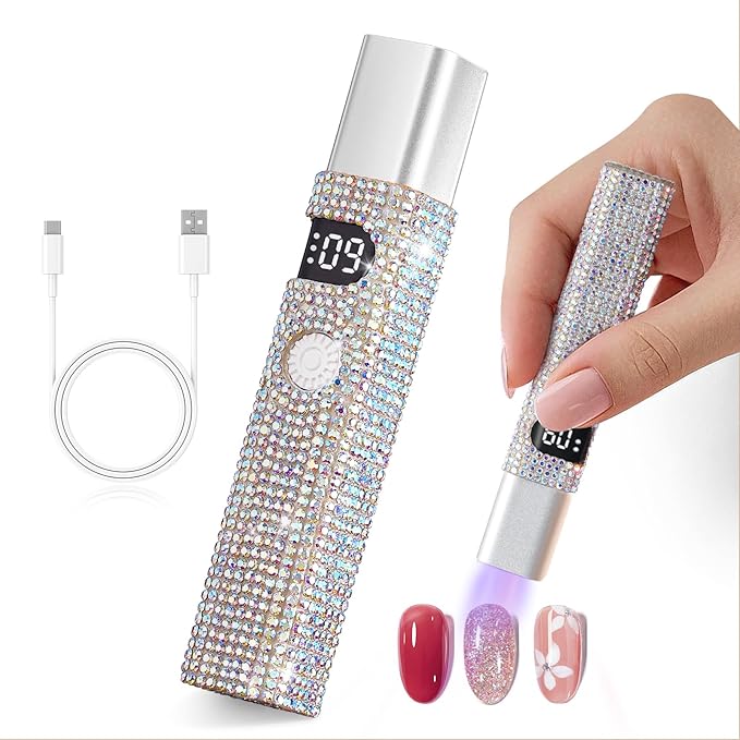 Handheld UV Light for Gel Nails,Mini LED Cordless Nail Lamp for Gel Nail Polish,Portable Flash Cure Lamp,Rechargeable USB Nail Dryer with LCD Display Fast Curing (AB Diamond)