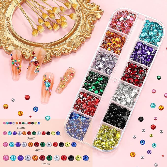 3 Boxes Sparkling Rhinestones and Pearls Kit for Acrylic Nails, 1-3mm Colorful Rhinestones & 1.5-6mm AB/Clear Gemstones & 1.5-5mm Silver/Gold Pearls for Women DIY Manicure Crafts (16-S3-Resin)