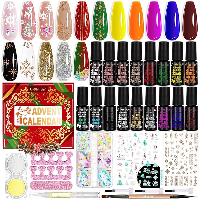 Nail Polish Advent Calendar 2025，24-Piece Nail Varnish Advent Calendar Christmas Calendar for Women and Girls, Nail Polish Colours Kit, Nail Art Tool Glitter Decorations Care and Accessories