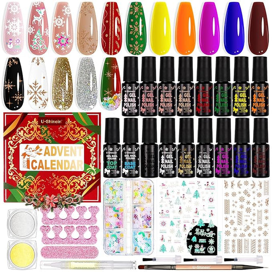 Nail Polish Advent Calendar 2025，24-Piece Nail Varnish Advent Calendar Christmas Calendar for Women and Girls, Nail Polish Colours Kit, Nail Art Tool Glitter Decorations Care and Accessories
