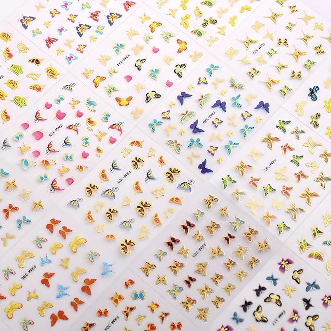 30 Sheets Butterfly Nail Art Stickers 3D Self-Adhesive Colorful Butterfly Nail Decals Cute Nail Accessories for Women Girls DIY Acrylic Nail Art Decorations