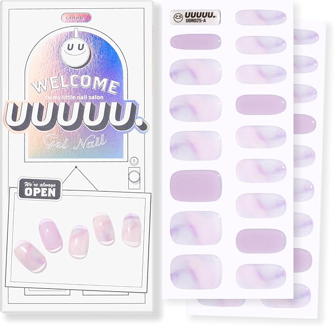 UUUUUU Semi Cured Gel Nail Strips | Salon-Quality | UV Free Gel Nail Wraps for Women | Easy Peel&Stick | Long-Lasting up to 14 Days | 28 Strips Set+File & Wipes | Gift-Ready (Cotton Candy)