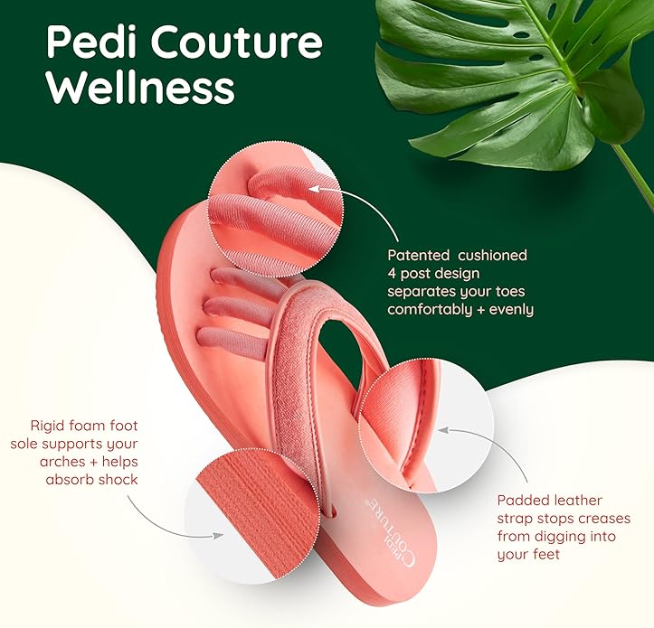 Pedi Couture Pedicure Sandals with Built In Toe Separators for Women - Comfortable Spa Style Flip Flops for Home, Salon, Yoga & Gym Use