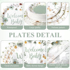 Pickmesh 250 Pcs Sage Green Floral Baby Shower Party Supplies Decorations Serve - Image 2