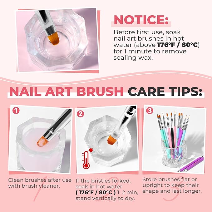 UNA GELLA Nail Art Brushes Set 6PCS White Color Nail Design Painting Brush Set Nail Dotting Tools Double-headed Nail Art Builder Gel Polish Liner Brushes for DIY Nail Drawing Supplies