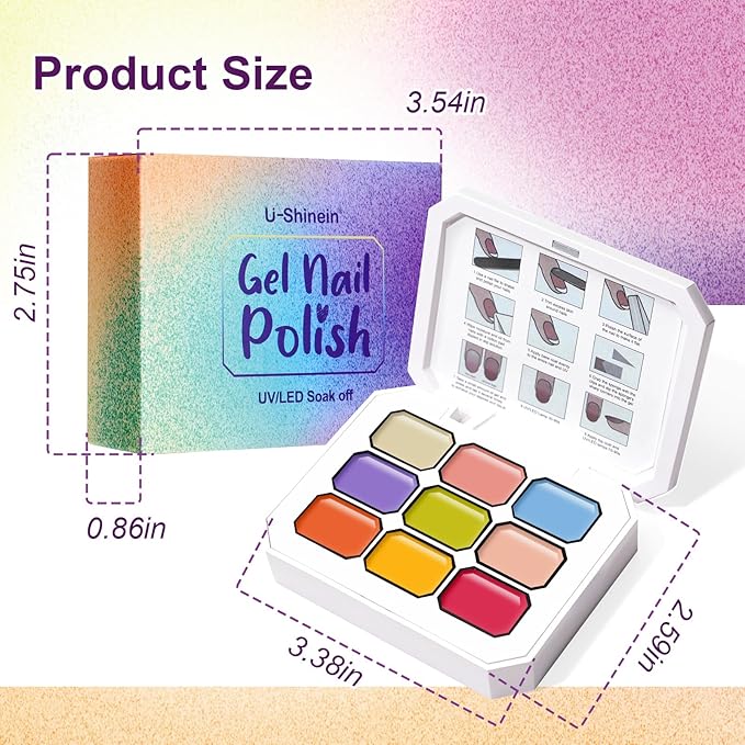 Gradient Painting Gel, 9 Bright Colors Ombre Gel Nail Polish Orange Yellow Blue for Pigment Pat Aura Nails French Manicure Soak Off UV Long-lasting Home Salon DIY Nail Art Joy Tints