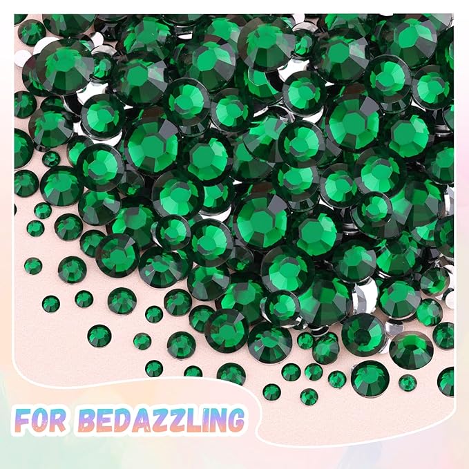 30000Pcs Resin Emerald Green Rhinestones for Bedazzling Crafting with b7000 Jewelry Glue, Bulk Flatback Gems Bedazzler Kit for Crafts Clothes Shoes Fabric Nail Diamond Art, Assorted Size 2/3/4/5/6mm