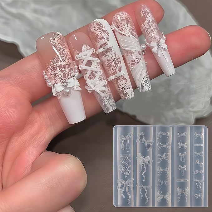 2 Pcs Bow Silicone Nail Art Molds for Women Resin Nail Design