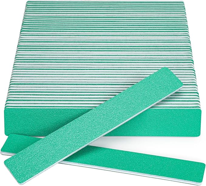 Nail Files: 7" Long, 100/100 Grit Buffer for Acrylic, Gel, Dip Powder & Poly Gel Nails - Washable, Reusable, Double Sided - 50 Count