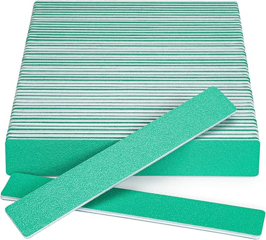 Nail Files: 7" Long, 100/100 Grit Buffer for Acrylic, Gel, Dip Powder & Poly Gel Nails - Washable, Reusable, Double Sided - 50 Count