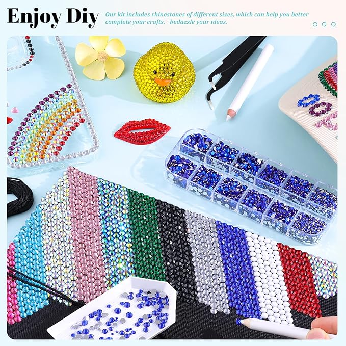 6100Pcs Royal Blue Rhinestones for Crafting with 2Pcs 10ml B7000 Jewelry Glue, 1 Box Flatback Crystals Diamond for Bedazzling Crafts DIY Nail Art Resin Gems for Clothing Shoes