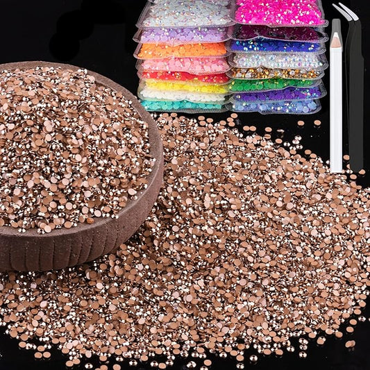 15000pcs 2mm Resin Rhinestones Bulk, Champagne Flatback Round Jelly Rhinestones Non Hotfix Crystal Gems Large Quantity Wholesale for DIY Crafts Clothes Face Makeup Manicure