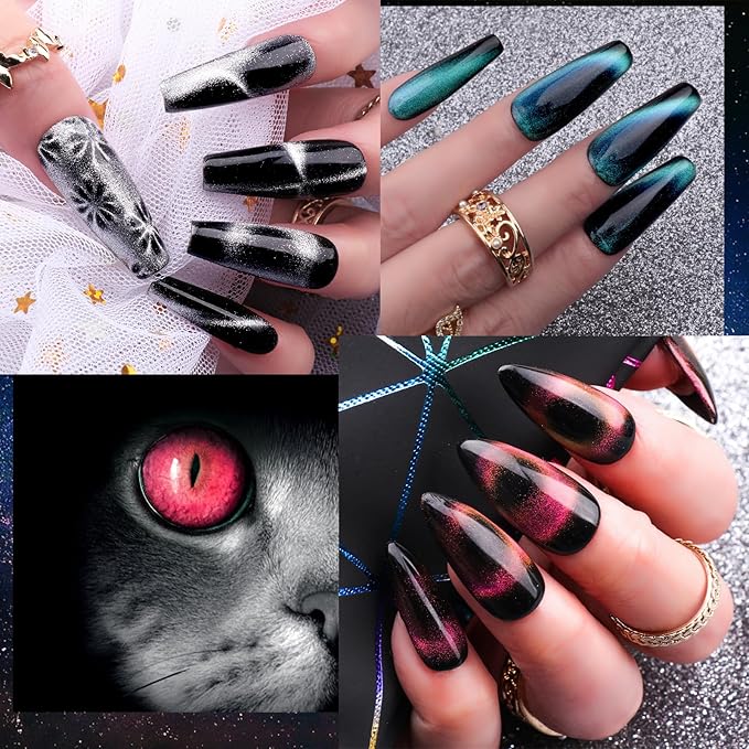 Clara Colors Cat Eye Gel Nail Polish Set, 20 Colors Holographic Galaxy Series Magnetic Nail Polish with Magnets Base Top Coat Gel Cat Eye Nail Polish for Professional Nail Salon or DIY at Home