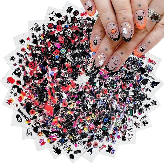 24 Sheets Halloween Nail Stickers Pumpkin Ghost Face Nail Decals 3D Self-Adhesive Nail Supplies Spider Web Cat Bat Nail Art Stickers for Acrylic Nails for Women Kids DIY Manicure Decorations