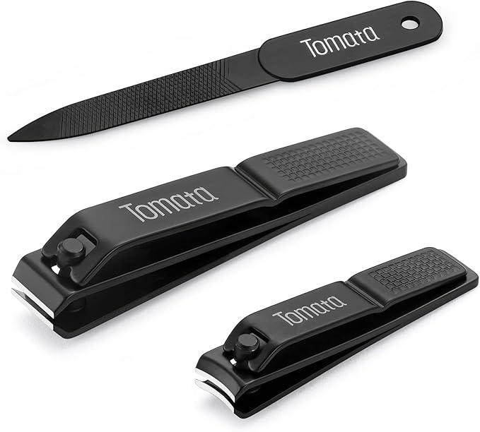 Nail Clippers Set for Thick Nails - Fingernail Clippers with File, Ultra Sharp Cutter for Ingrown Toenail Clippers (Black)