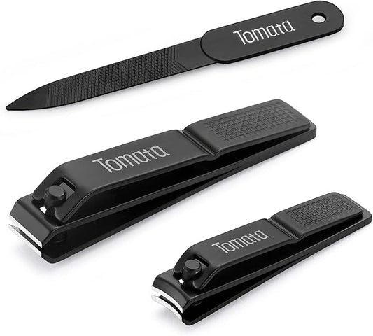 Nail Clippers Set for Thick Nails - Fingernail Clippers with File, Ultra Sharp Cutter for Ingrown Toenail Clippers (Black)