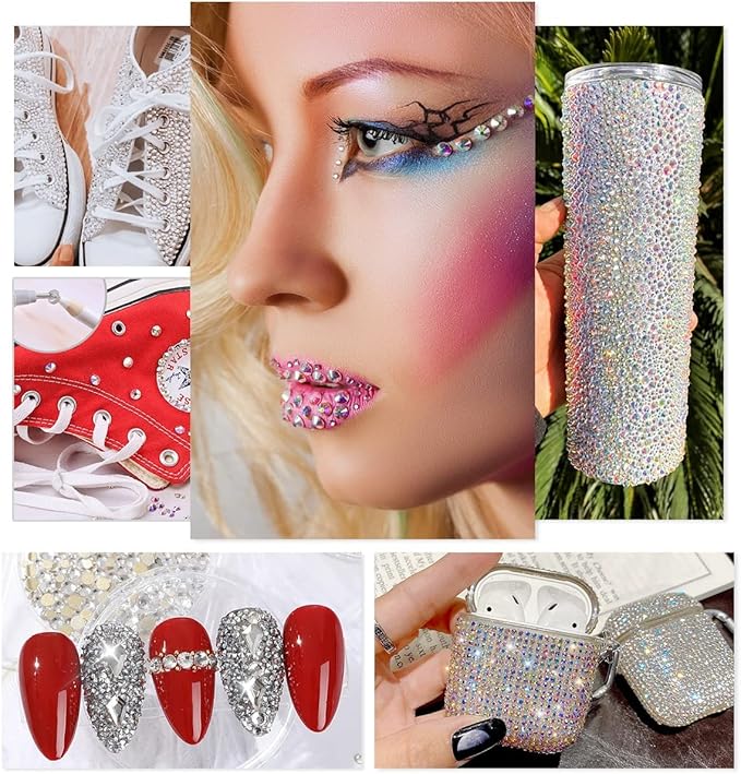 4010pcs AB Crystal Clear Rhinestones, Crystal AB White Flatback Rhinestones for Face Charms, Nail Art Supplies 6 Sizes (1.6-6mm) to SS30 K9 Glass Nail Gems Stones Jewels for Eyes Face Makeup