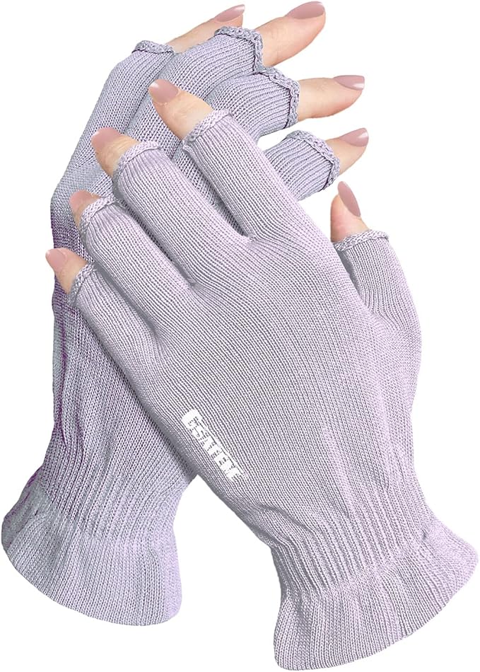 GSAFEME Cotton Gloves for Dry Hands - Fingerless Touchscreen Moisturizing Gloves for Sleeping - Cotton Eczema Gloves for Men and Women, Purple L/XL 1 Pair