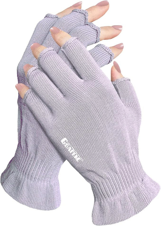 GSAFEME Cotton Gloves for Dry Hands - Fingerless Touchscreen Moisturizing Gloves for Sleeping - Cotton Eczema Gloves for Men and Women, Purple L/XL 1 Pair