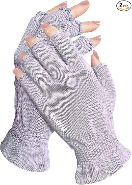 GSAFEME Cotton Gloves for Dry Hands - Fingerless Touchscreen Moisturizing Gloves for Sleeping - Cotton Eczema Gloves for Men and Women, Purple S/M 1 Pair