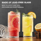 Qipecedm® 6 Pack Ribbed Drinking Glasses, 16 oz Vintage Glass Cups, Highball - Image 5