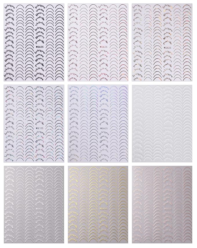 JMEOWIO 9 Sheets French Tip Line Nail Art Stickers Decals Self-Adhesive Pegatinas Uñas Colorful Nail Supplies Nail Art Design Decoration Accessories