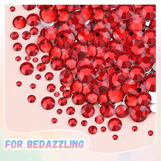 30000Pcs Resin Red Rhinestones with B7000 Jewelry Glue for Crafting, 2-6mm Non Hotfix Flatback Gems, Bedazzling Crystal for DIY Crafts Clothing Tumblers Mugs Shoes Fabric Decor Nail Art