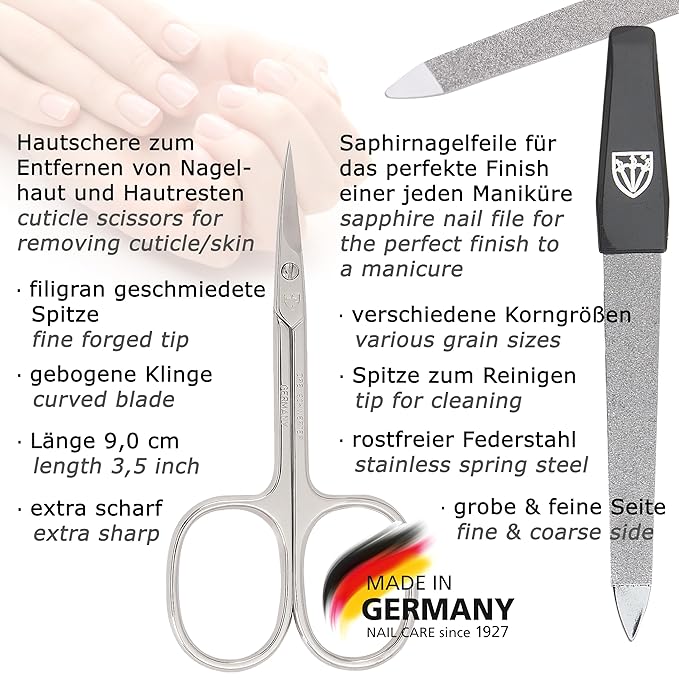 3 Swords Germany - brand quality 5 piece manicure pedicure grooming kit set with synthetic leather case red - Made in Germany