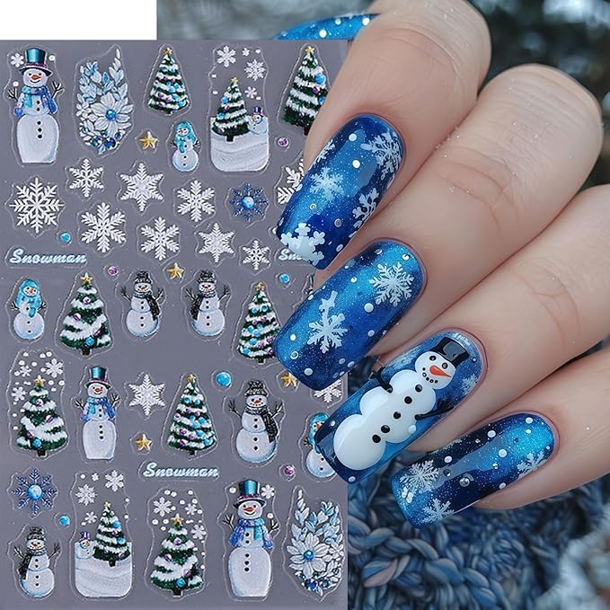 4 Sheets Christmas Nail Art Stickers Decals 5D Micro Embossed Nail Stickers for Nail Art Snowman Snowflakes Christmas Tree Cute Santa Claus Nail Decor Supplies Holiday Manicure Accessories for Women