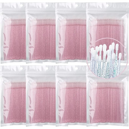 800 Pieces Microswabs for Eyelash Extensions, 10CM Lash Cotton Swabs, Microfiber Wands Brush for Lash Removal, Clean Mascara (Simple Packaging)-(Crystal Pink)