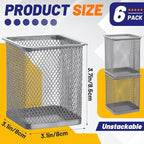 Segarty Pen Cup Holder, 6 Pack Square Silver Pen Holder - Image 2