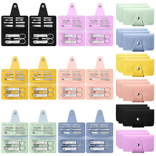 30 Set Manicure Kit Bulk Nail Clippers 7 in 1 Mini Nail Clippers Stainless Steel Professional Care Pedicure with Travel Bag Grooming Kit for Christmas Women Men Home(Soft Color,Simple)