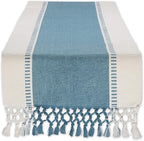 DII Dobby Stripe Table Runner, 13x72 Storm Blue & Cream Background | Woven by DII
