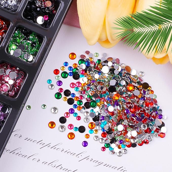 Canvalite 2900Pcs Pink Rhinestones for Nails, 18 Styles Multi Shape Nail Charms and Gems Shiny Glass Crystal Flatback Nail Rhinestones Set for Nail Art with Rhinestone Picker and Tweezers