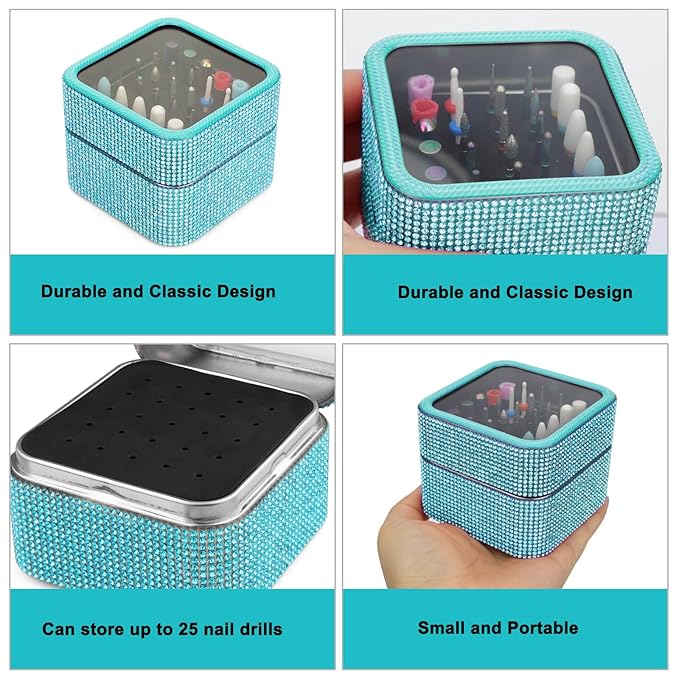 25Pcs Nail Drill Bits Set with Storage Box, 3/32 Inch Tungsten Ceramic Diamond Carbide Nail Drill Bits for Acrylic Gel Polish, Cuticle Efile Remover for Manicure Pedicure