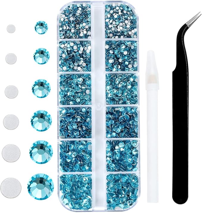 SS4-SS16 1440pcs Clear Crystal AB Gold 3D Non HotFix Flatback Nails Art Decorations Gun Grey Beads DIY Tool Nail Studs Accessories Gold Charms (Blue)