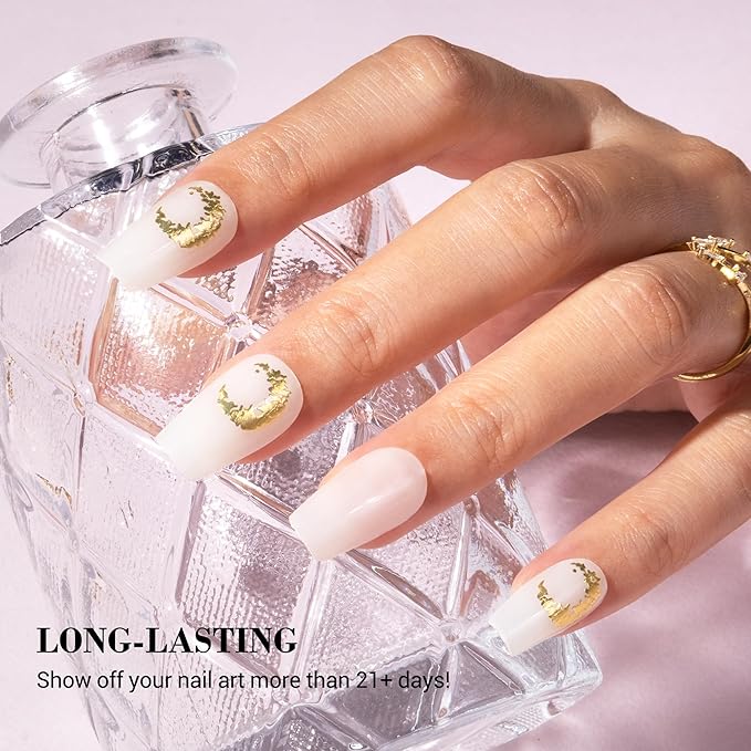 MelodySusie Semi Cured Gel Nail Strips, 20 PCS Gel Nail Stickers, UV Light Required, Durable and Salon Quality (Crystal Moon)