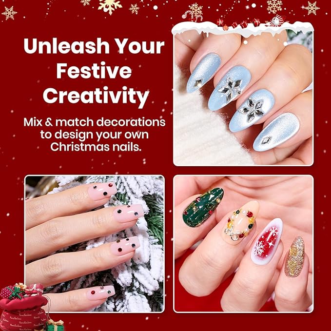 Beetles Christmas Rhinestones Glue Kit - Christmas Limited with 3D Sculpting Gel, Strong Nail Art Gem Glue &Tool for Crystals Pearls Charms Christmas Nail Art DIY Decoration Gift for Women