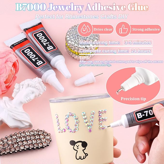 30000Pcs Resin AB Rhinestones for Bedazzling Crafting with b7000 Jewelry Glue, Bulk Flatback Gems Bedazzler Kit for Crafts Clothes Shoes Fabric Nail Diamond Art, Assorted Size 2/3/4/5/6mm