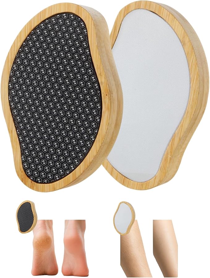 2 Sided Crystal Hair Eraser & Glass Foot File Callus Remover for Woman 2 in 1 - Natural Bamboo Crystal Hair Remover,Nano Glass Foot Scraper Scrubber Dead Skin Removal for Cracked Heels