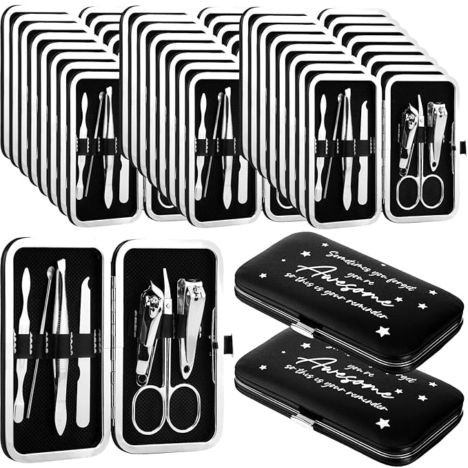 24 Set Manicure Kit Bulk Steel Nail Clippers 7 in 1 Stainless Grooming Nail Kit Christmas Appreciation Gift Bulk Professional Pedicure Tool for Adults Women Men Employee Personal Care(Black)