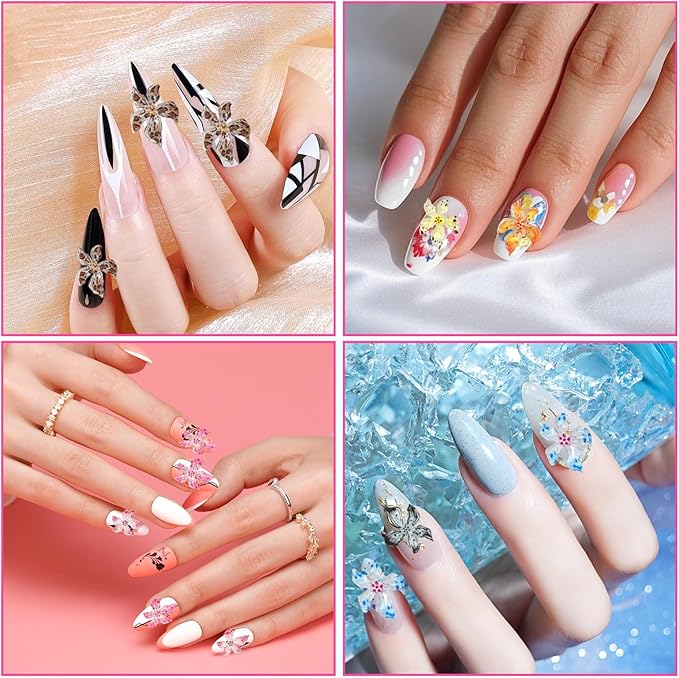 180 PCS Flower Nail Art Charms 3D Hawaii Flower Nail Charms Spring Summer Floral Nail Charm for Nails Design Kit Resin Accessories for Women DIY Manicure Decorations Supplies