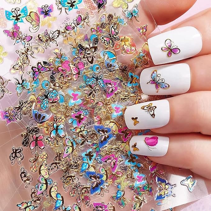 30 Sheets Butterfly Nail Stickers Colorful 3D Self Adhesive Nail Art Charms Sticker Decals for Crafts Supplies Accessories (ST-B)