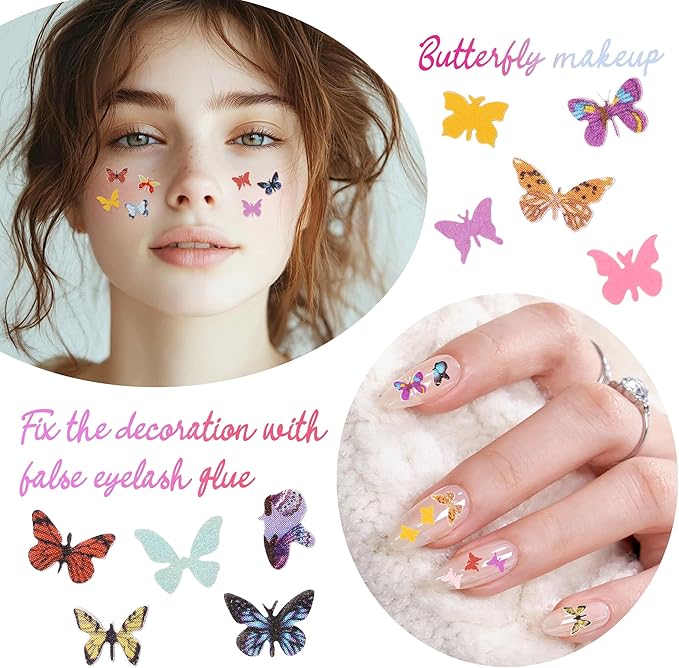 600Pcs 3D Flower Nail Art Charms Sequins Decals Colorful Mixed Butterfly Design Slice Nail Flowers Ultra Wood Pulp Flakes Sequins 2