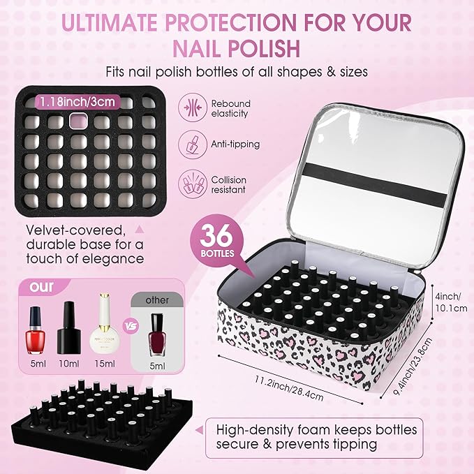 DERSTUEWE Extra Large Nail Polish Organizer Case Holds 72 Bottles, Nail Polish Storage Bag with 2 Removable Compartments, Fits UV Lamp & Nail Tools, Travel Tote for Manicurists & Home Use