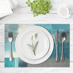 Emvency Farmhouse Placemats Set of 4, 12x18 Inch, Teal and Grey | Abstract Art - Image 4