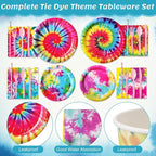 450 Pcs Tie Dye Party Tableware Set Decorations, Serves 50 | Rainbow Birthday - Image 3